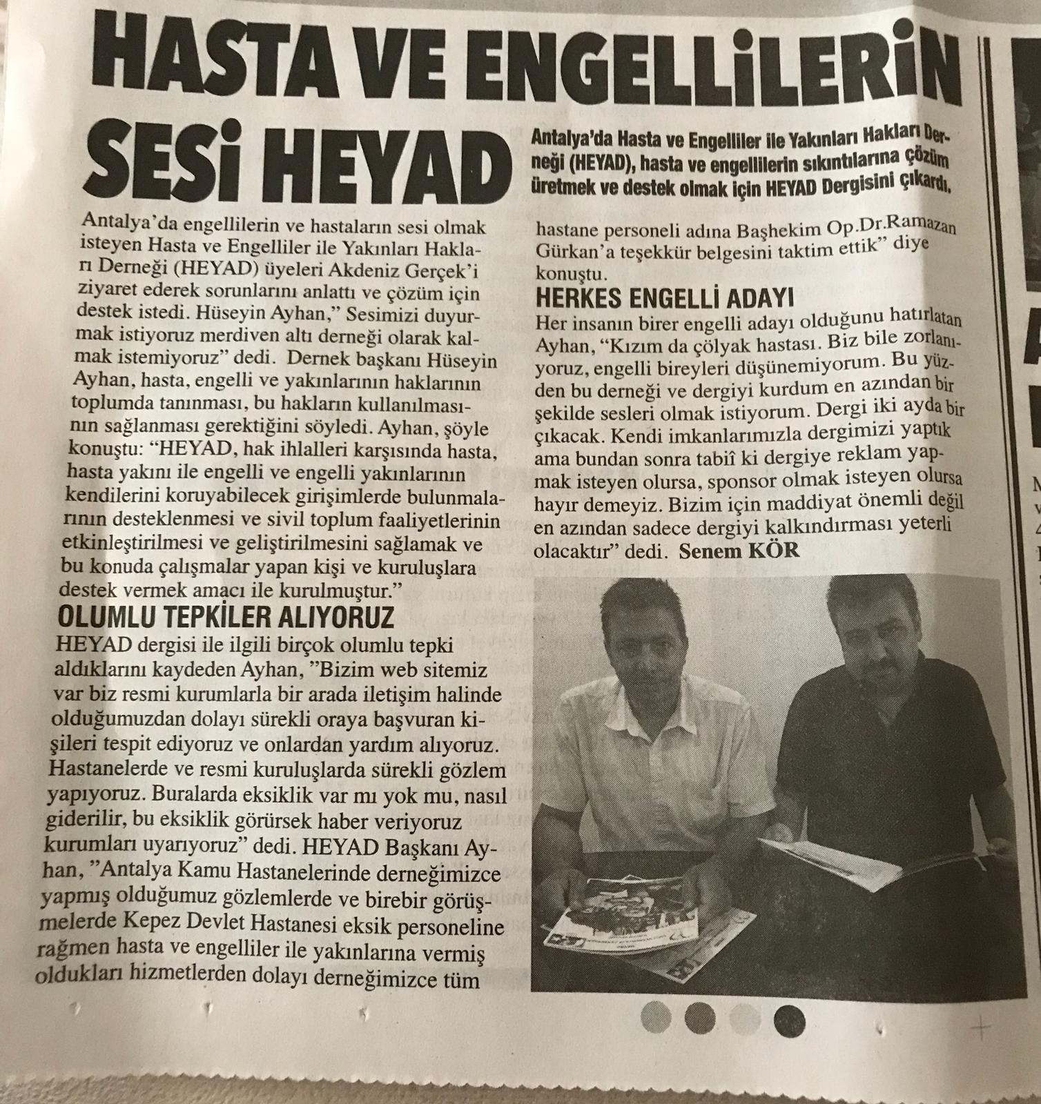 Gerçek Akdeniz Gazetesinde Bu Hafta Yer Alan Söyleşimiz...
